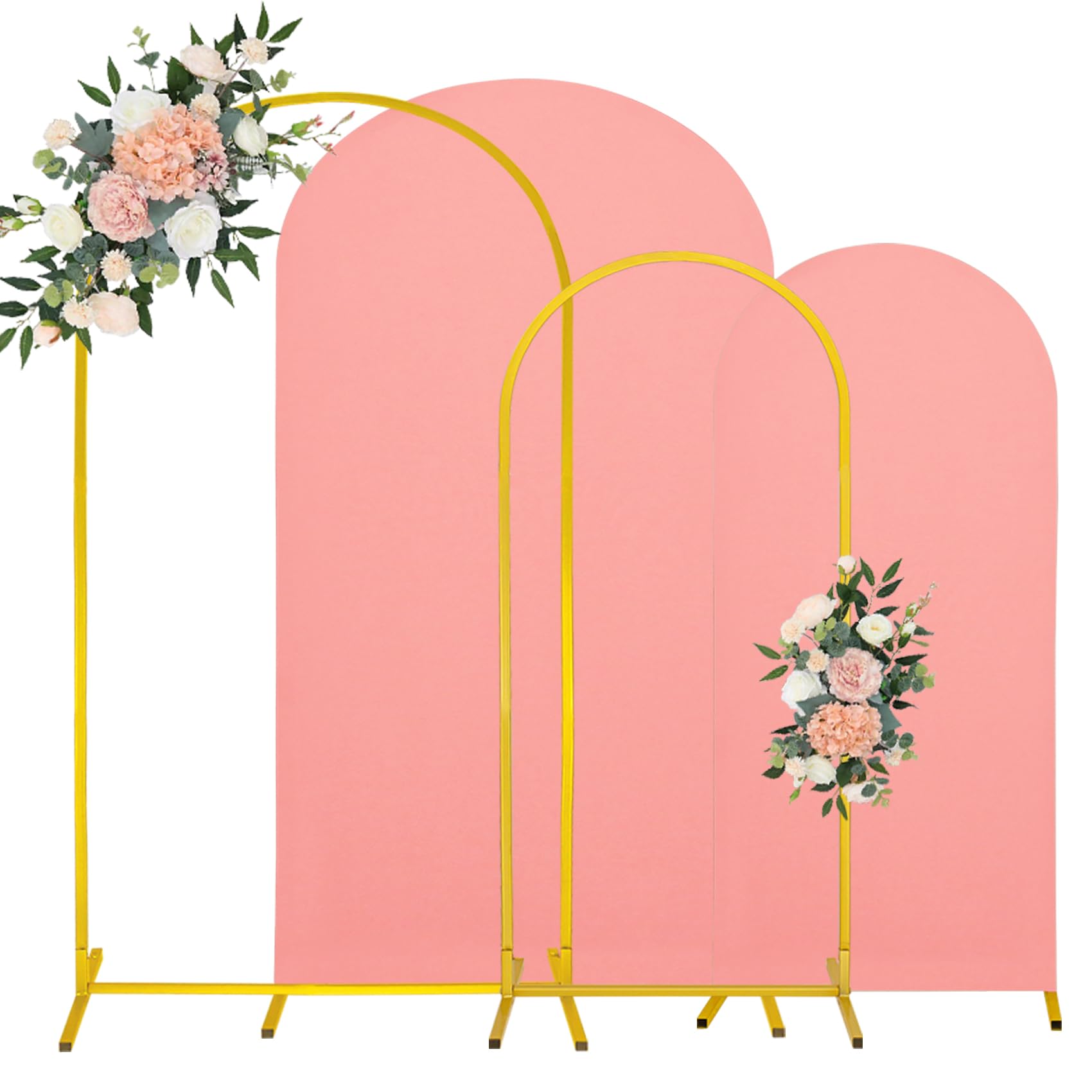 7.2FT, 6FT Wedding Arch Stand and Matching Dusty Rose Spandex Fitted Backdrop Cover Set, Round Top Chiara Stands for Birthday Party Baby Shower Decor