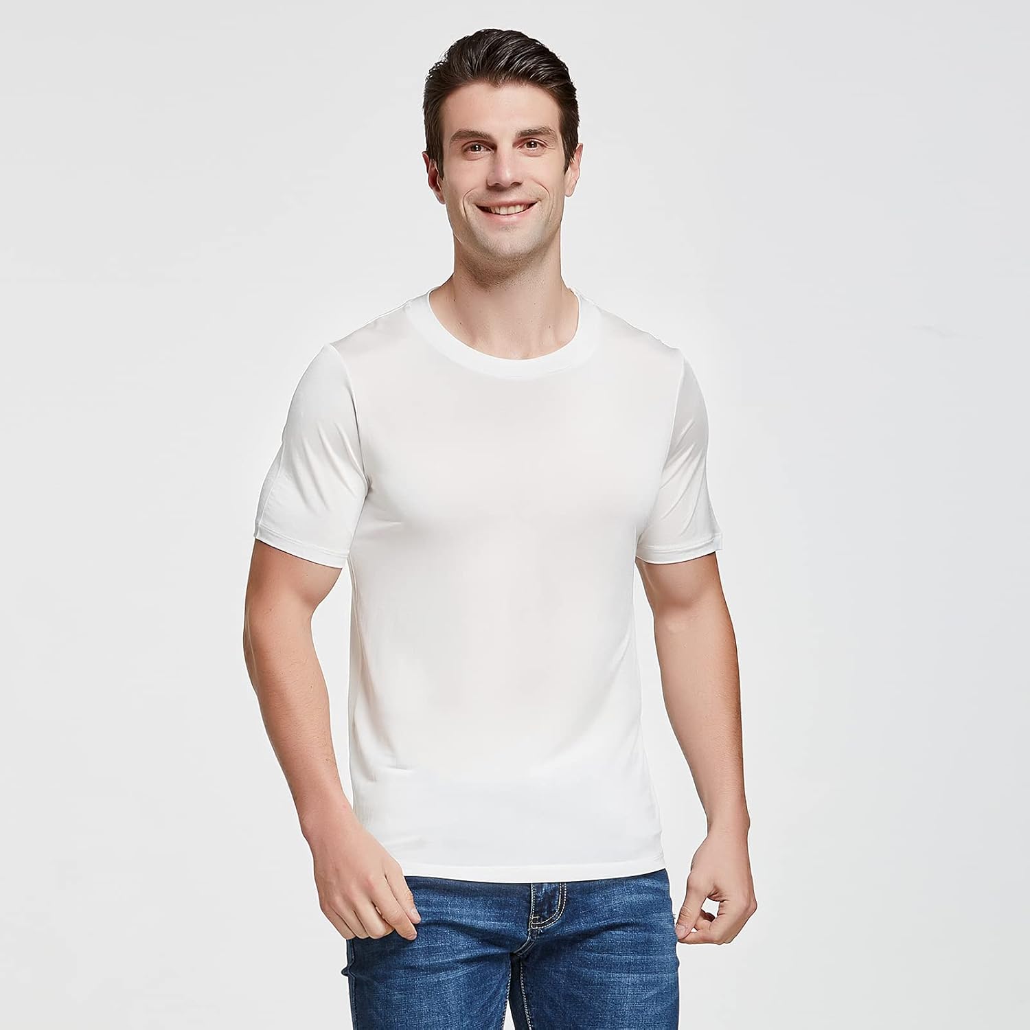 Viamulion Mens Silk Knitted T Shirt 100% Pure Mulberry Silk Sleep T Shirt Soft Cool Performance Crew Neck Casual Undershirt - Image 8