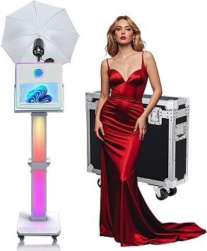Photo Booth Machine 15.6 inch with Soft-Light Umbrella Selfie Portable Touch Screen Photobooth,Mirror Photo Booth with Flight Case for Wedding Party Events Photo Booth Machine