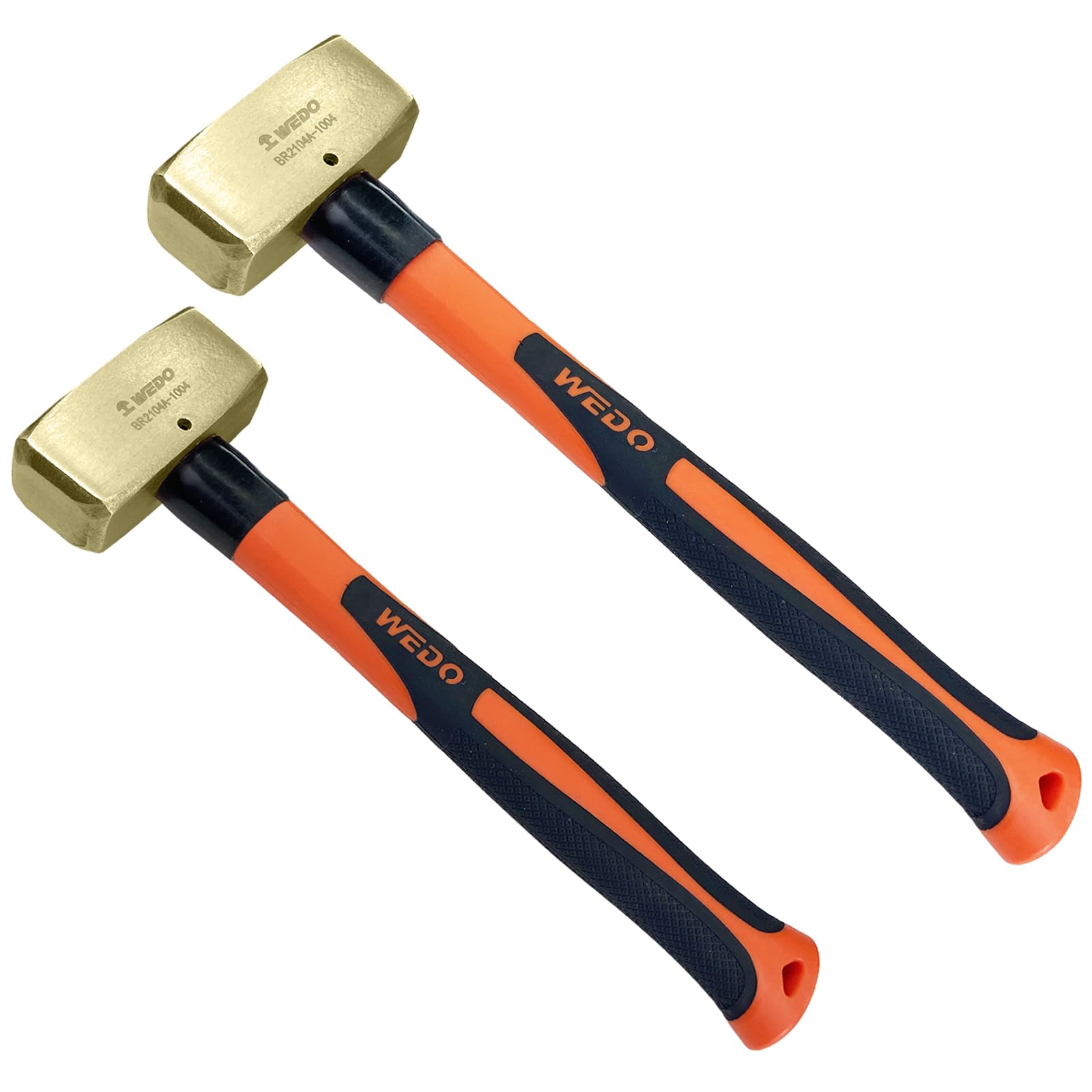 WEDO 2PCS Brass Sledgehammer Set, 1lb+3lb(500g+1500g), Brass Club Hammer with Fiberglass Handle, Die-Forged,Corrosion Resistant, DIN Standard
