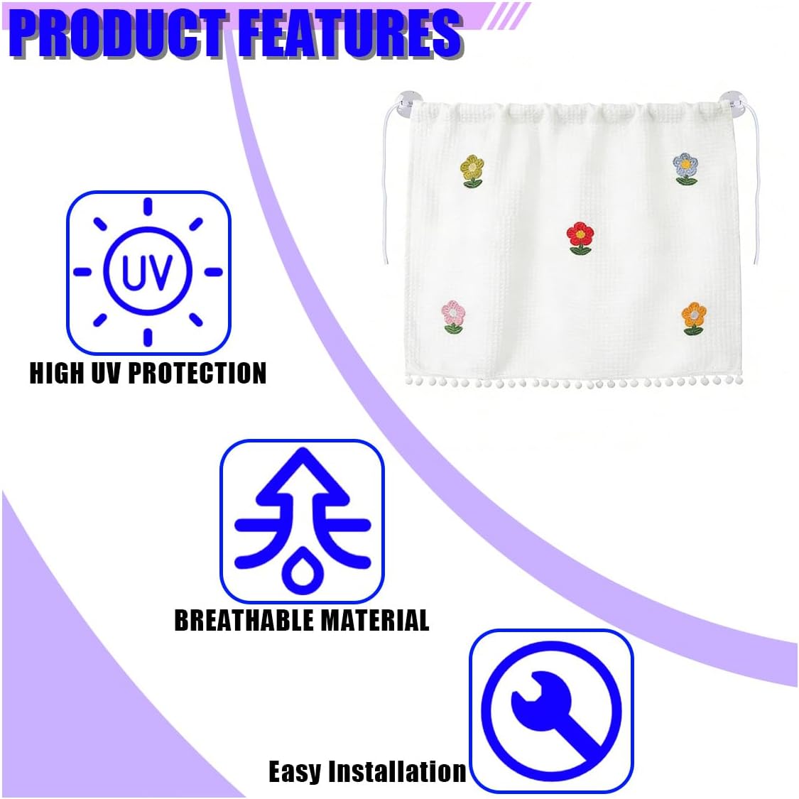 Cute Car Window Shades, 27" x 20" Automotive Side Window Privacy Curtains with Suction Cup, Sun Blackout UV Protection Car Camping Windows Screen Shades for Baby, Pet (Colorful)