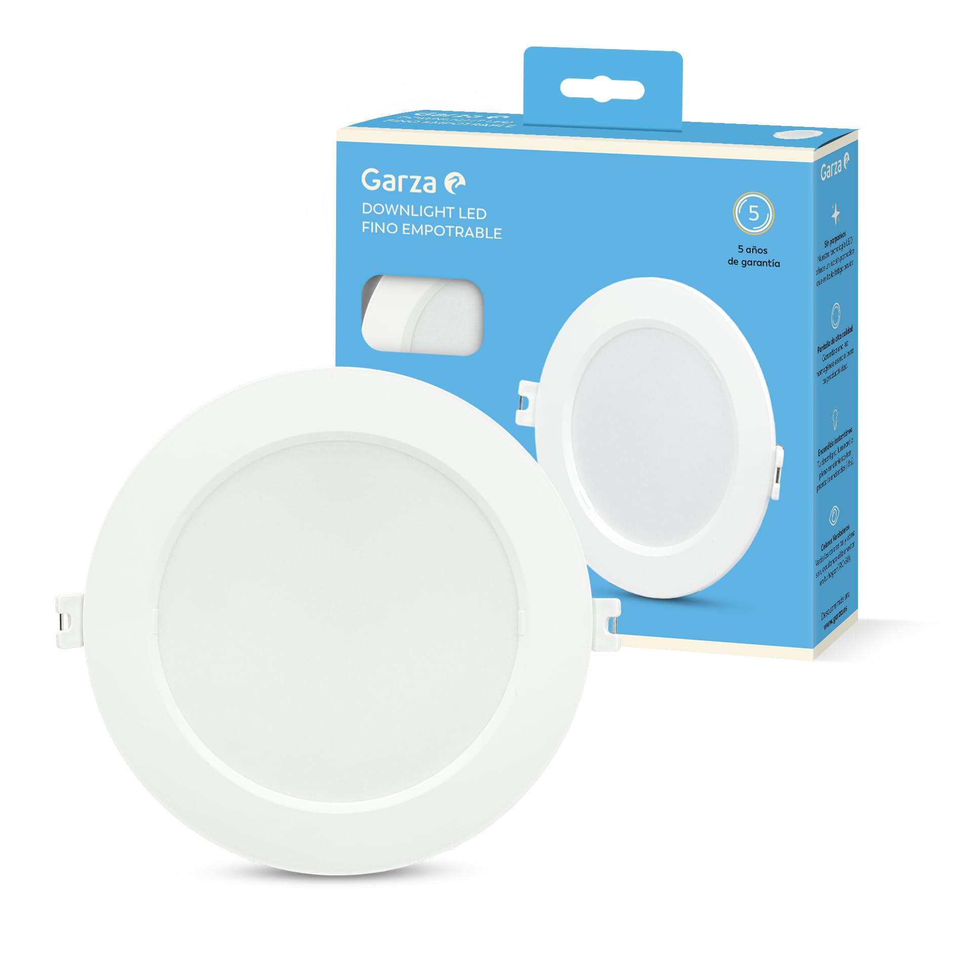 Garza - Circular Recessed LED Downlight Extra Flat Porthole, 17 cm, 12W, 4000K Neutral Light, 1200lm, 30,000h, IP20, White, Energy Saving 80%