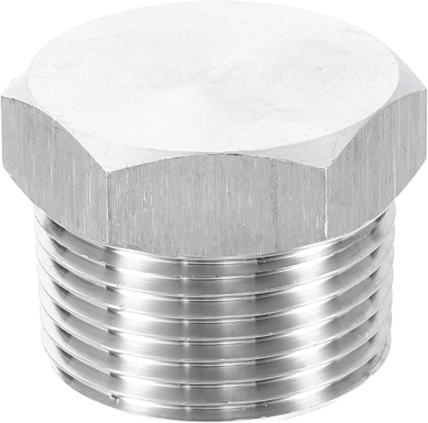 HARFINGTON 304 Stainless Steel Pipe Plug Fitting 1-1/4" PT Male Thread Outer Hex Head Cap Hexagonal Head Bung Plugs Fittings for Air Water Oil Gas Tube