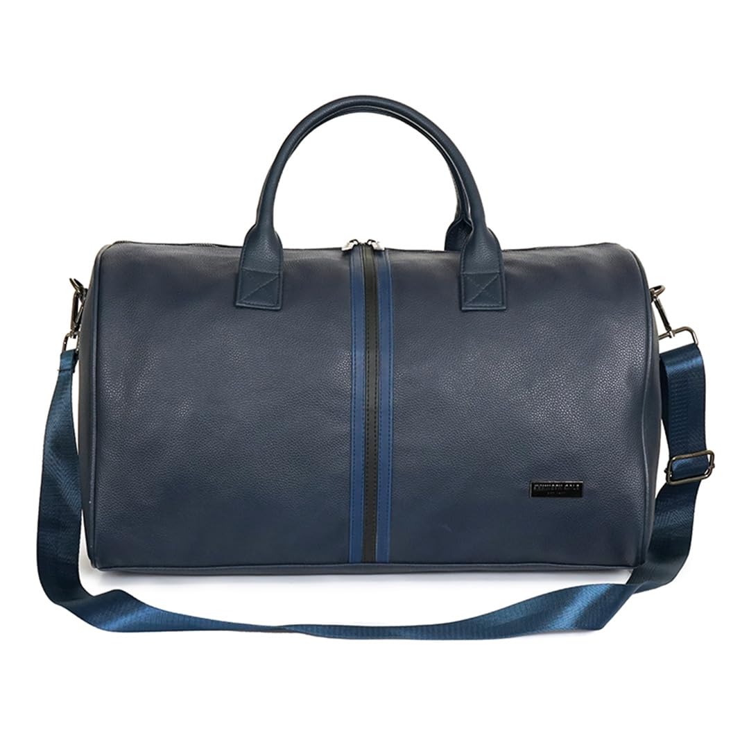 Unisex Travel 30L Duffle Bag | Durable PU Vegan Leather | Detachable Adjustable Strap & Sturdy Stitching | Spacious & Stylish Travel, Gym, Weekend Bag for Men & Women | Navy Blue-image-35