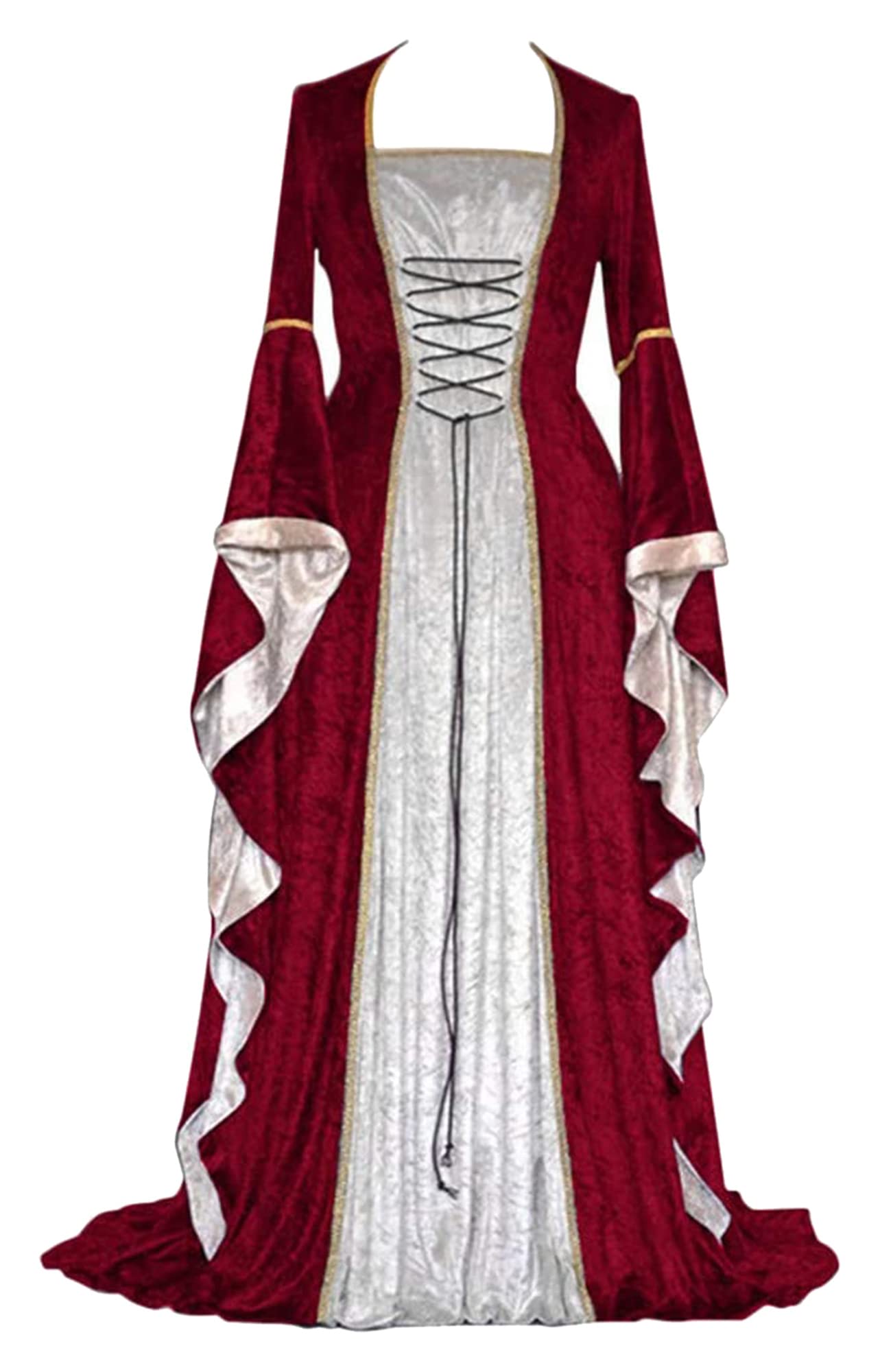 Vestido retro medieval para mujer, con mangas trompeta, medieval victoriana, vestido de reina renacentista, gótico, maxi vestido de carnaval, Halloween, fiesta, princesa, disfraz