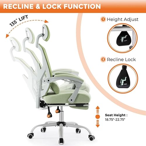 Miniatura 4 de Silla ergonómica de escritorio para computadora de oficina con almohada lumbar y reposapiés retráctil, sillones giratorios de malla con respaldo