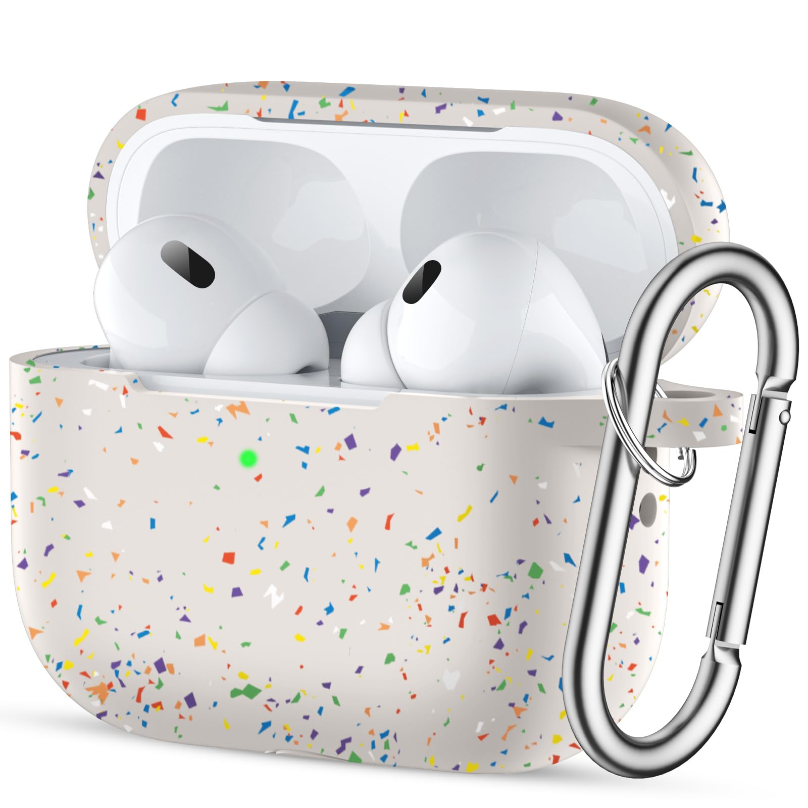 Easunyfor AirPods Pro 2nd/1st Generation Case - Full Body Protective Case Cover Compatible with New Apple AirPods Pro 2, Recycled Plastic Silicone Case with Carabiner [Front LED Visible], Starlight