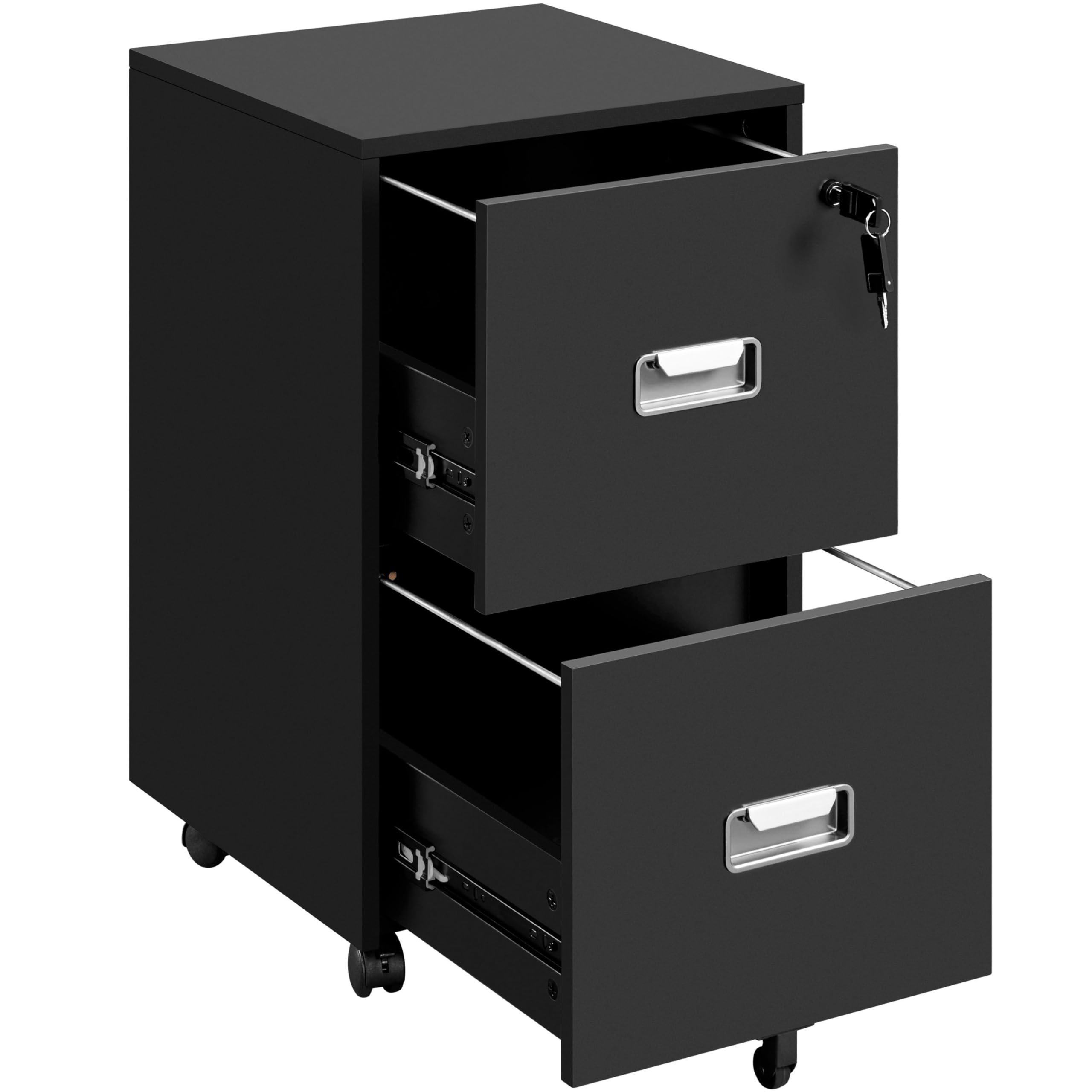 Yaheetech Cassettiera da scrivania con ruote, cassettiera da ufficio con 2 cassetti, serratura raccoglitore estraibile, mobile da ufficio, per cartelle/A4 40 x 40 x 65 cm, nero