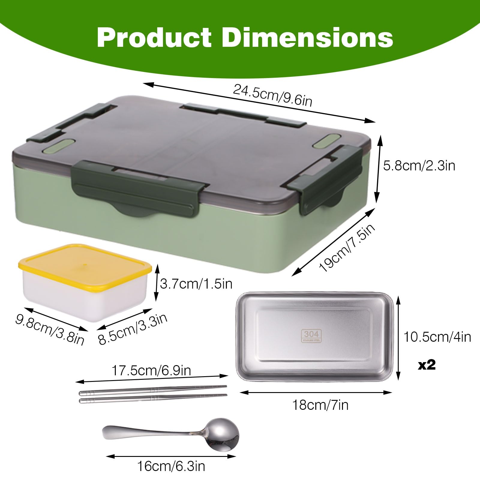 Boîte bento 1000 ml, boîte repas étanche avec 2 compartiments en acier inoxydable, récipient micro-ondable avec cuillère, baguettes, petit bol en plastique pour travail, pique-nique, meal prep
