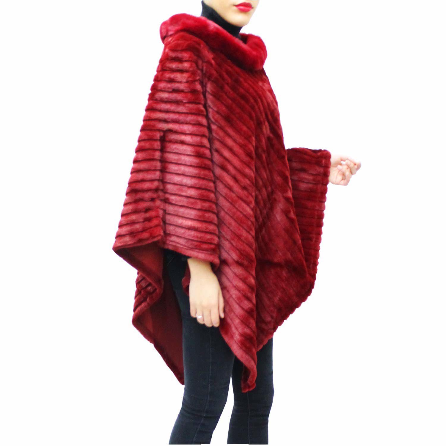 Glamexx24 Poncho d'hiver élégant pour femme avec col rond, cape épaisse en fourrure tricotée chaude