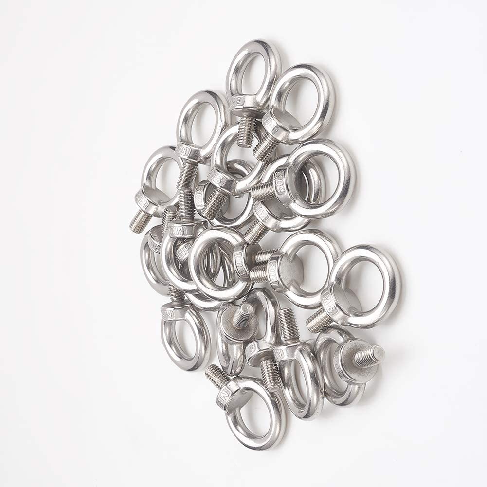 Aicosineg 20pcs 304 Stainless Steel M8 Female Thread Round Shape Lifting Eye Nut Fastener for Industrial Cables Rope Fitting Hanging Marine Silver Tone