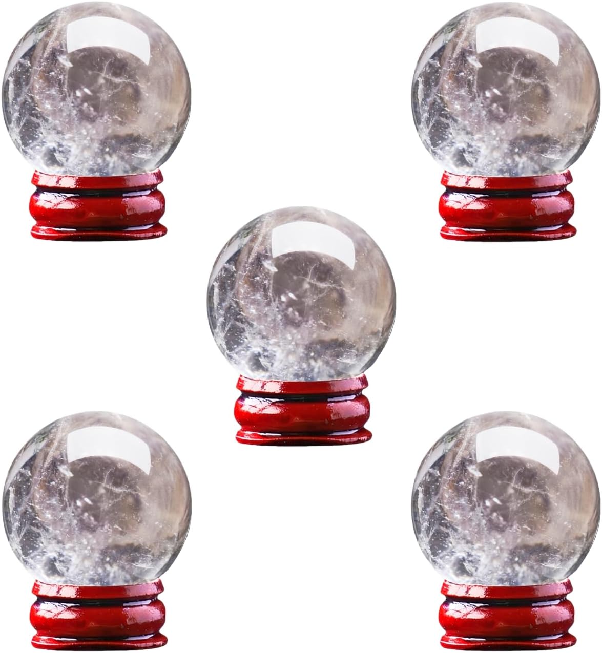 Natural Clear Quartz Crystal Sphere with Stand,5PC Real Crystals Ball, Clear Quartz Small Ball Decor (Clear Quartz Ball)
