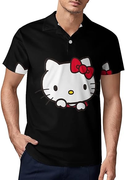Open Yy Hello Kitty 半袖ポロシャツ ブラック OPEN YY HELLO KITTY ポロシャツ半袖ブラック