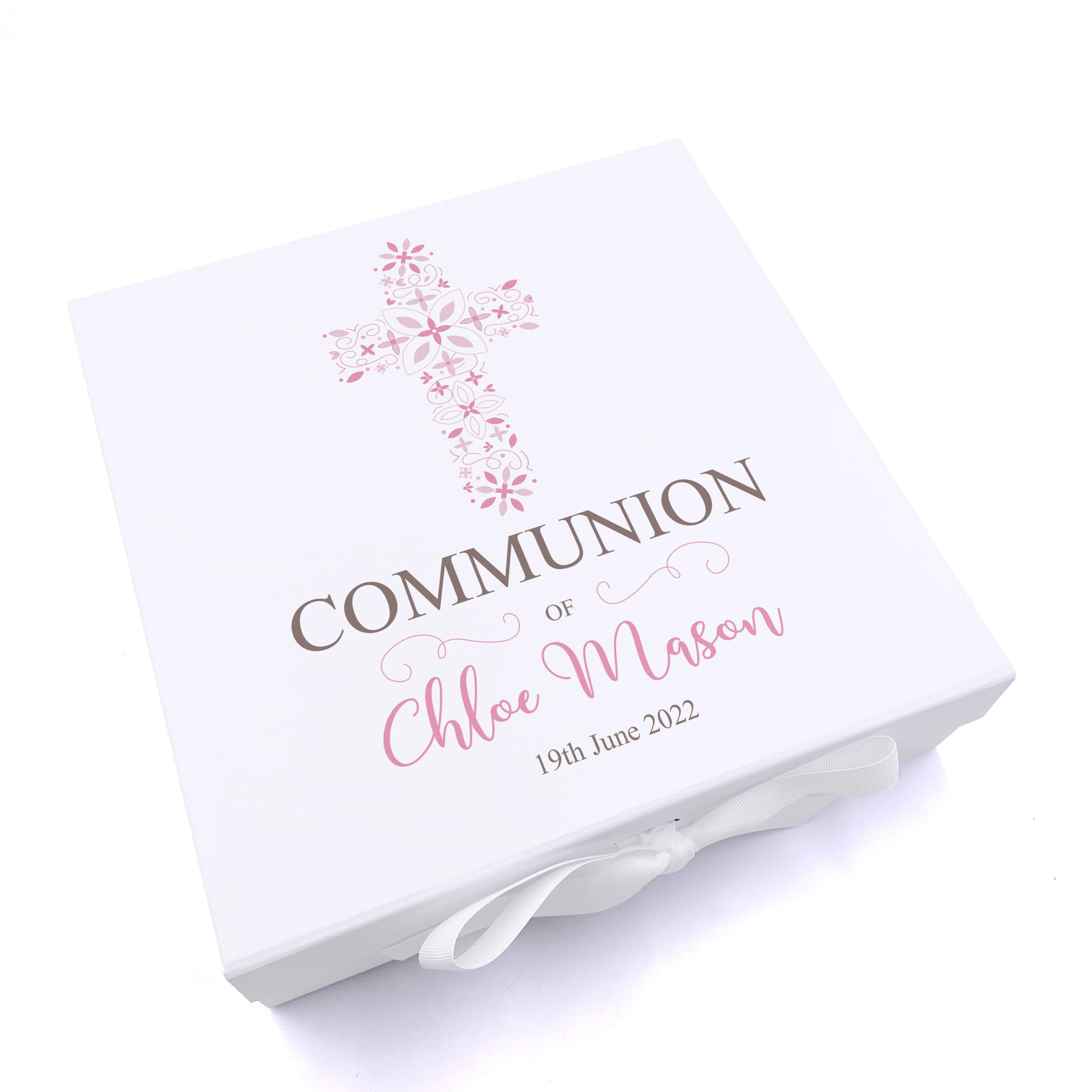 ukgiftstoreonline Personalised Communion Ornate Cross Keepsake Memory Box (Large)