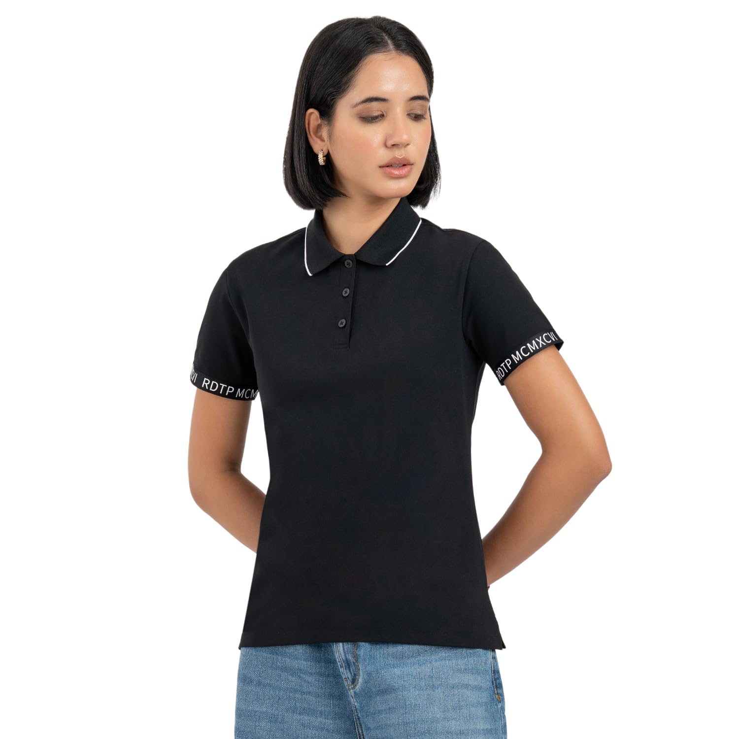 Red Tape Black Polo T-Shirt for Women-image-1