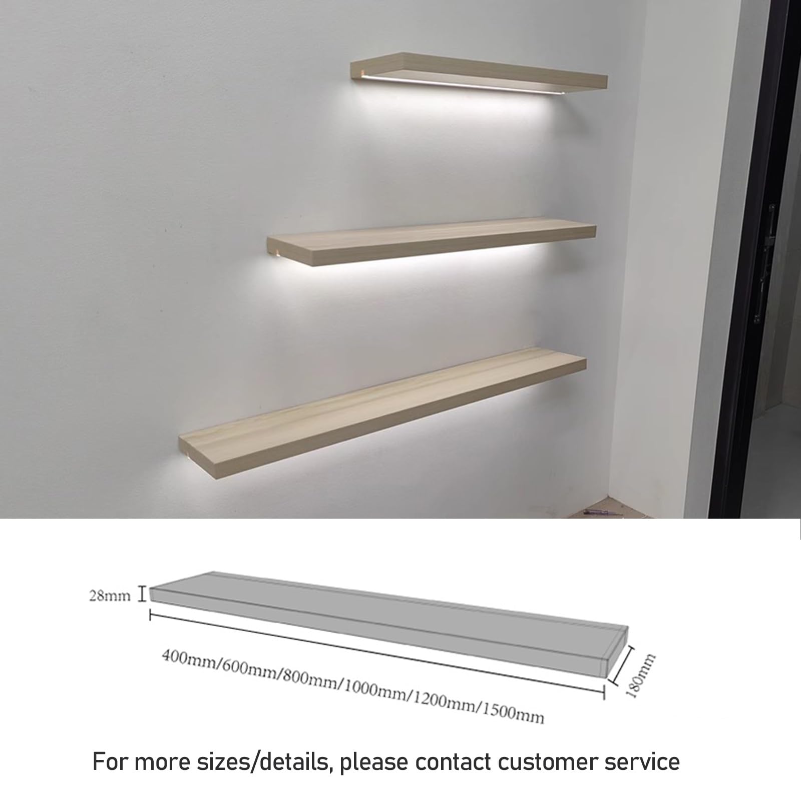 Estantes flotantes con luz LED para Pared, Modernos estantes Colgantes de 81 cm con luz LED, Estante de exhibición para Pared, Ideal para Entrada, Sala de Estar, Dormitorio y decoración del