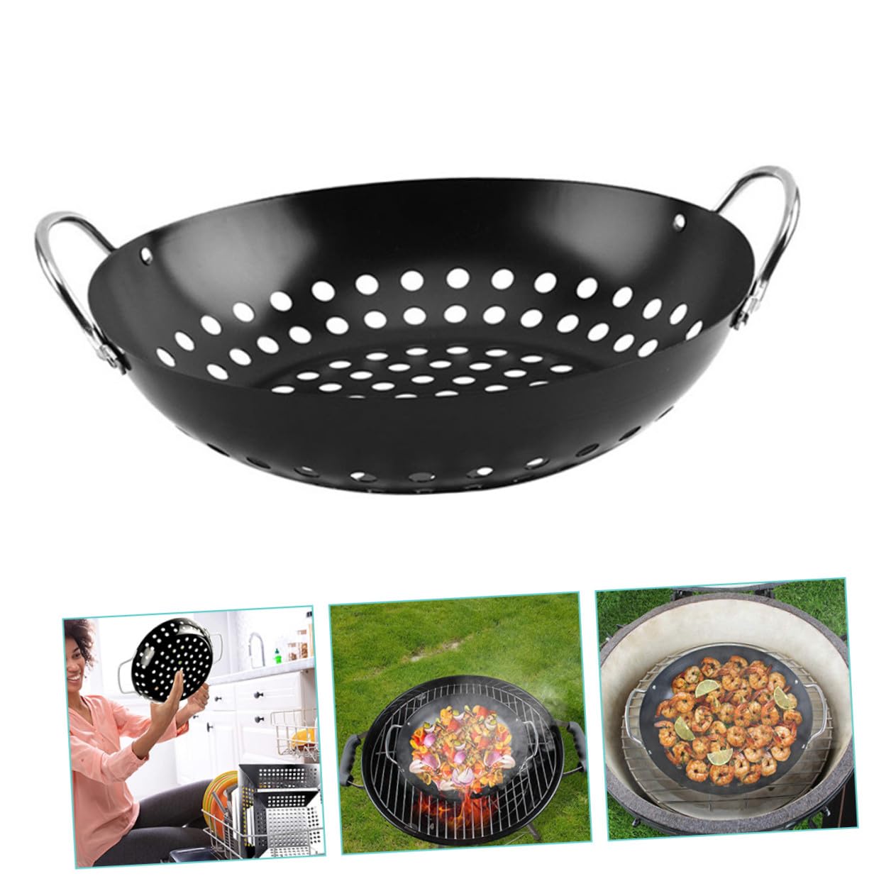 Cestello Griglia Multifunzione Antiaderente per Barbecue Doppia Impugnatura, Cestino per Grigliare Verdure Resistente e Comodo, Accessorio per Barbecue Esterno e Domestico