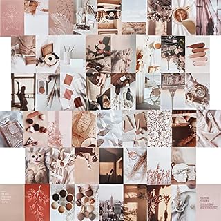 Qililandiy 50PCS Beige Aesthetic Picture for Wall Collage, Collage Print Kit, Room Decor for Girls, Wall Art Print Dorm Photo Display Poster for Bedroom 4x6''