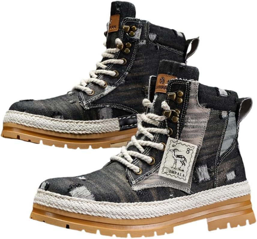 Men's Distressed Design Lace-up Boots, Casual Walking Shoes, Comfortable And Breathable