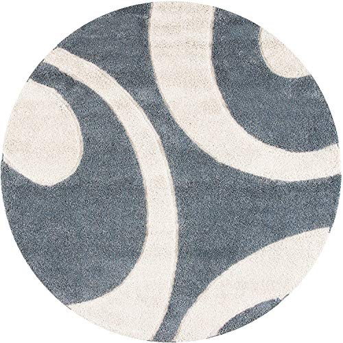 Image of Round Shaggy Fur Rugs and Carpet for Bedroom, Living Room (8x8 Feet Round, Slate Grey,Ivory)
