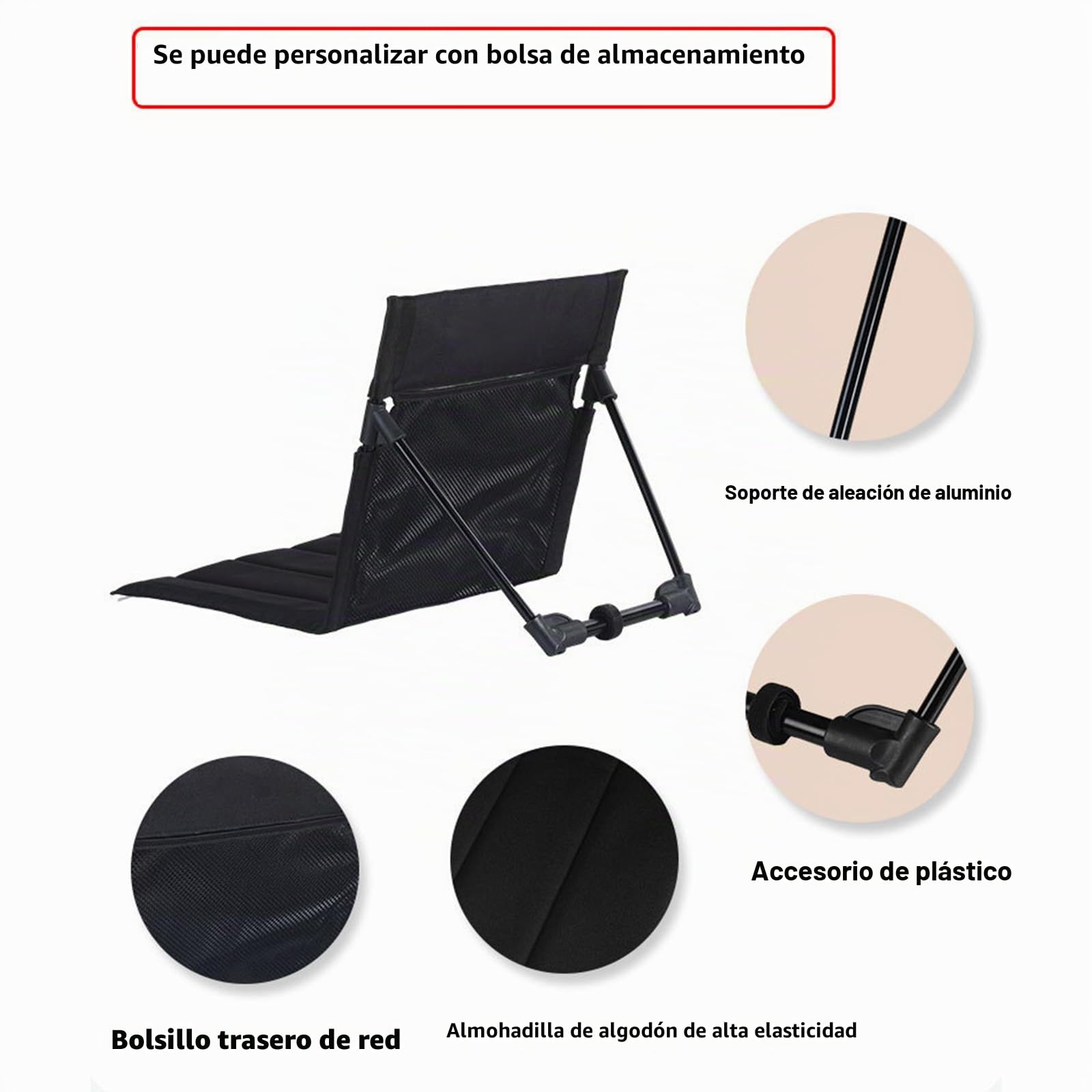 Alfombrilla de Playa con Respaldo, Silla de Playa Ligera Plegable portátil, fácil de Plegar y portátil