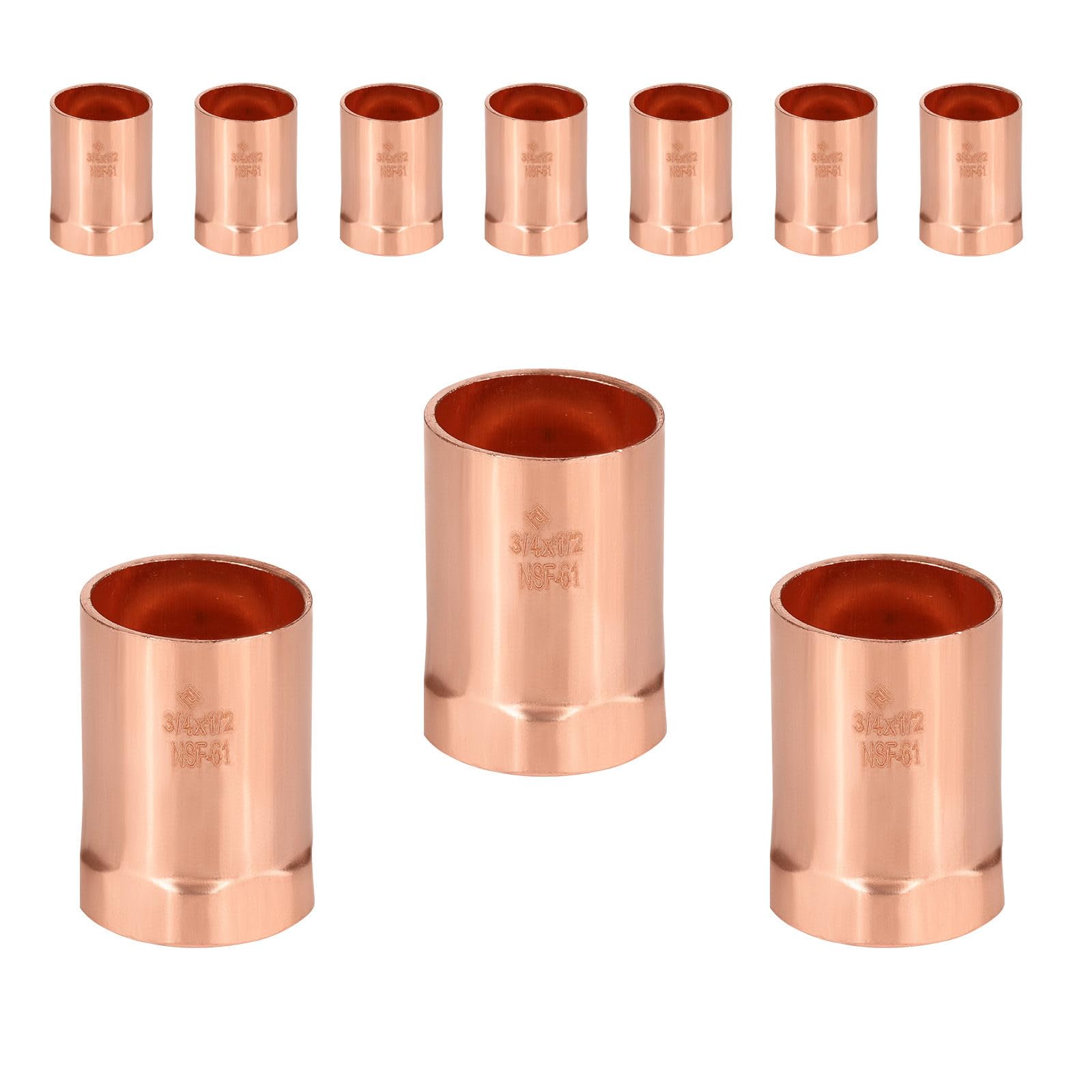 Confezione da 10 raccordi femmina in rame FNPT da 3/4" C x 1/2", raccordi idraulici in rame LF con connessione a saldatura per sudore, per residenziali, commerciali