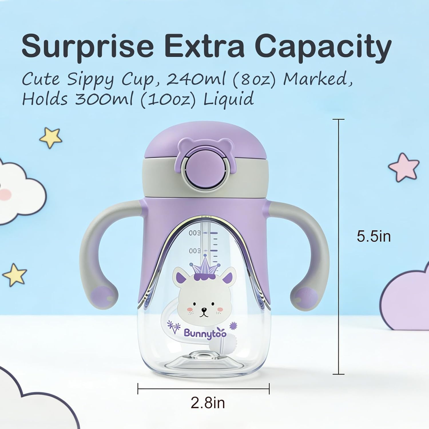 Bunnytoo Baby Sippy Cup with Weighted Straw for Infants 6-12 Months, 8oz Toddler Drinking with Handles, BPA-Free, Transition Trainer for 1+ Year Old (Blue) - Image 9