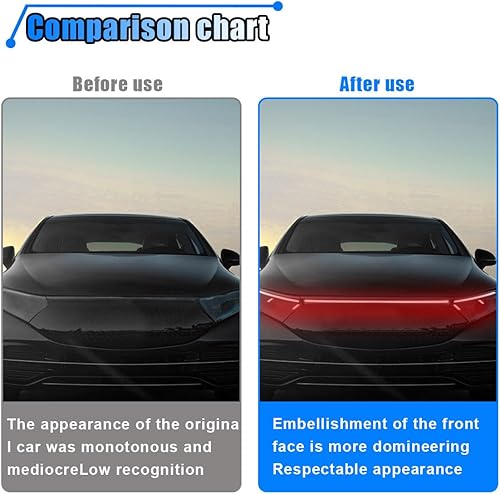 Miniatura 5 de Tira de luz LED para capó de automóvil, tira de luz diurna de inicio de escaneo dinámico, tira de luz LED flexible de 71 pulgadas, kit de tiras de