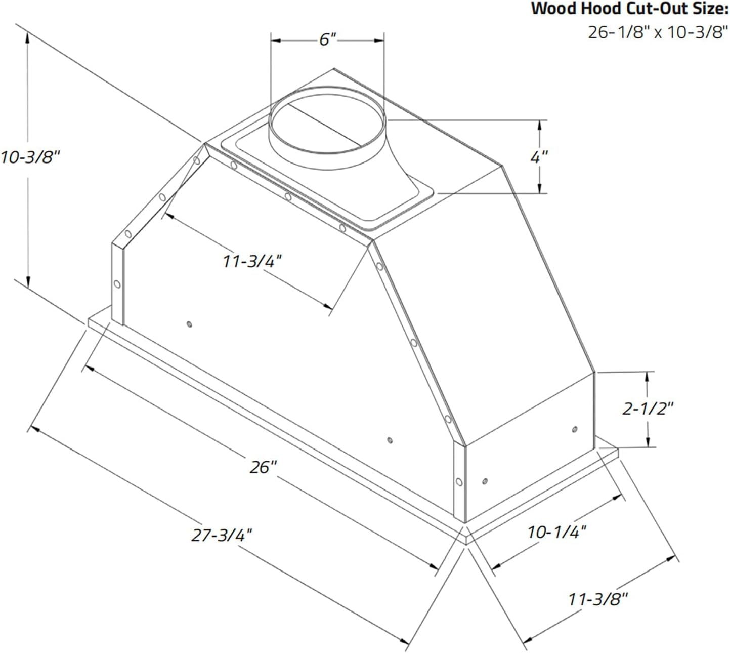 HomeBeyond 28-inch Insert/Built-in Range Hood 600 CFM Stainless Steel Kitchen Chimney Vent 1 Blower 3 Speed Button Control with LED Lights