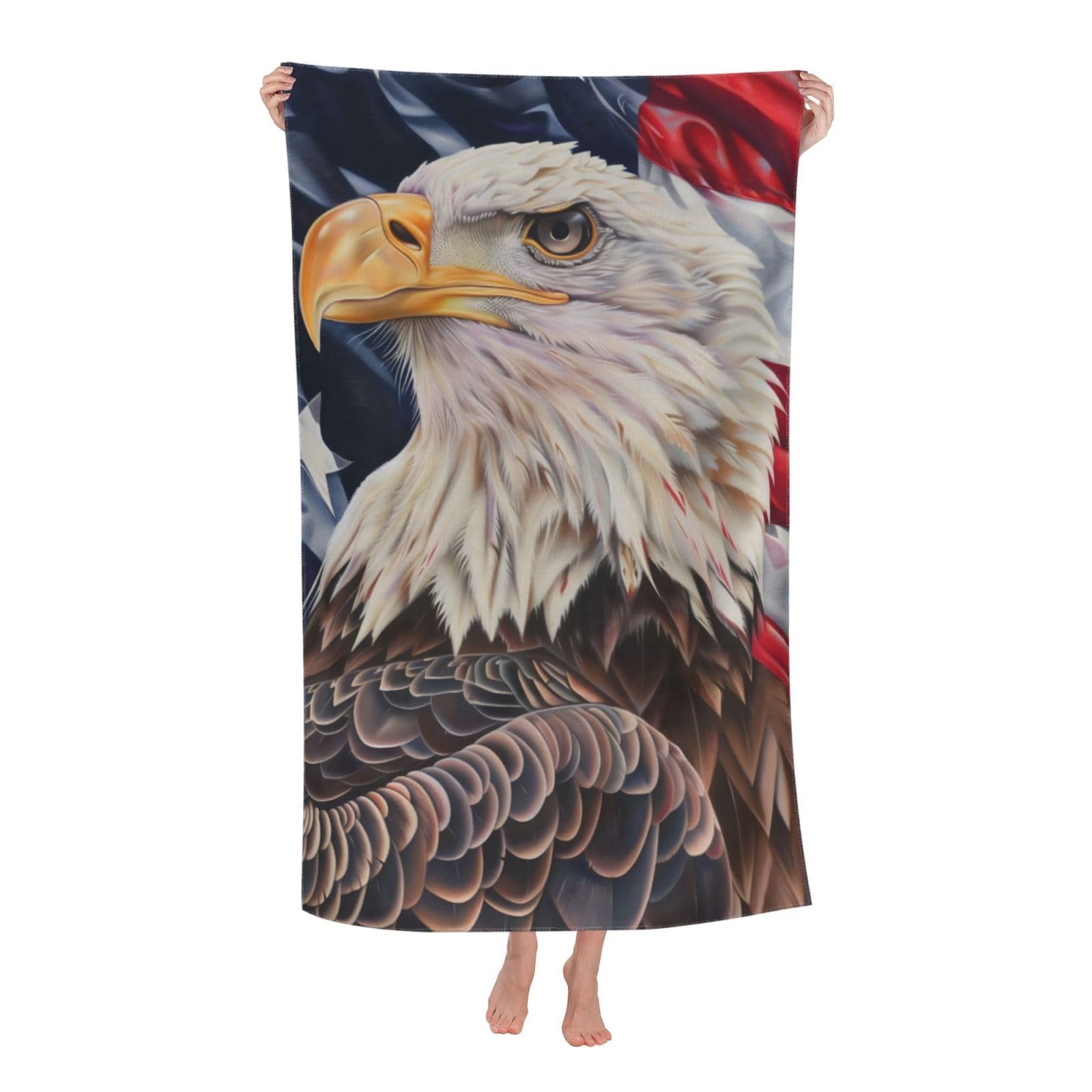HLBSDM Patriotic Eagle Beach Towel Microfiber Quick Dry Oversized Sand Proof Lightweight Bath Pool Flag Background Towel for Women Adults Kids Soft Absorbent Towels for Swimming Travel 32×52 in