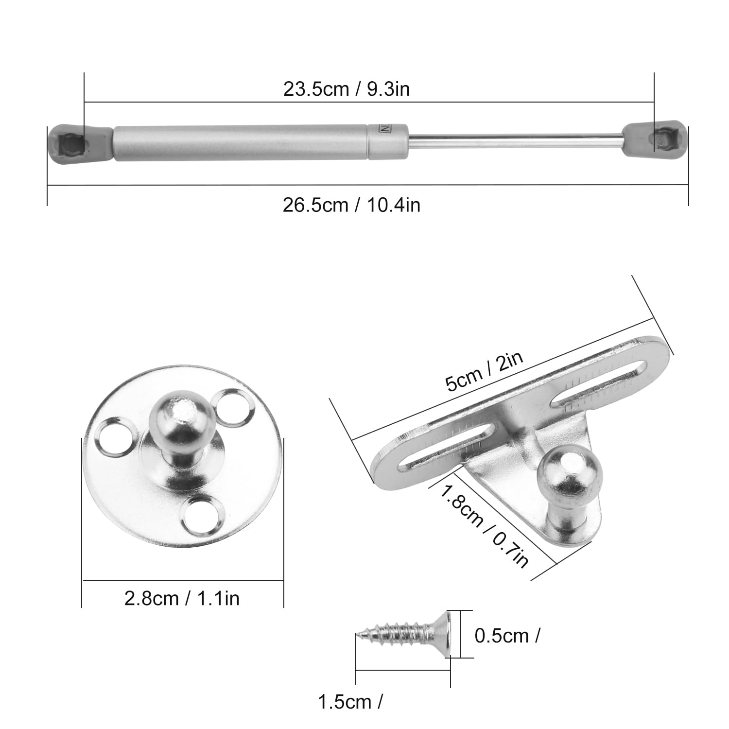 18 cerniere idrauliche per armadietti, 25,4 cm, 100 N, con chiusura ammortizzata, puntoni a gas per cassettiere, cassette degli attrezzi, armadietti, letti, armadi e molto altro ancora, GENHAKON