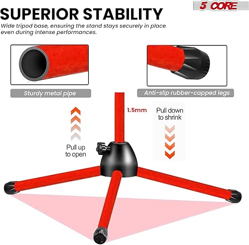 Miniatura 7 de 5 Core Soporte de Micrófono de Trípode de Piso 4 Piezas Altura Ajustable 18-72" Brazo Articulado Resistente Soportes de Micrófono Pedestal Para