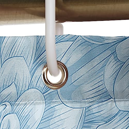 Rideau de douche polyester KnSam bleu à motif de fleurs avec anneaux de fixation