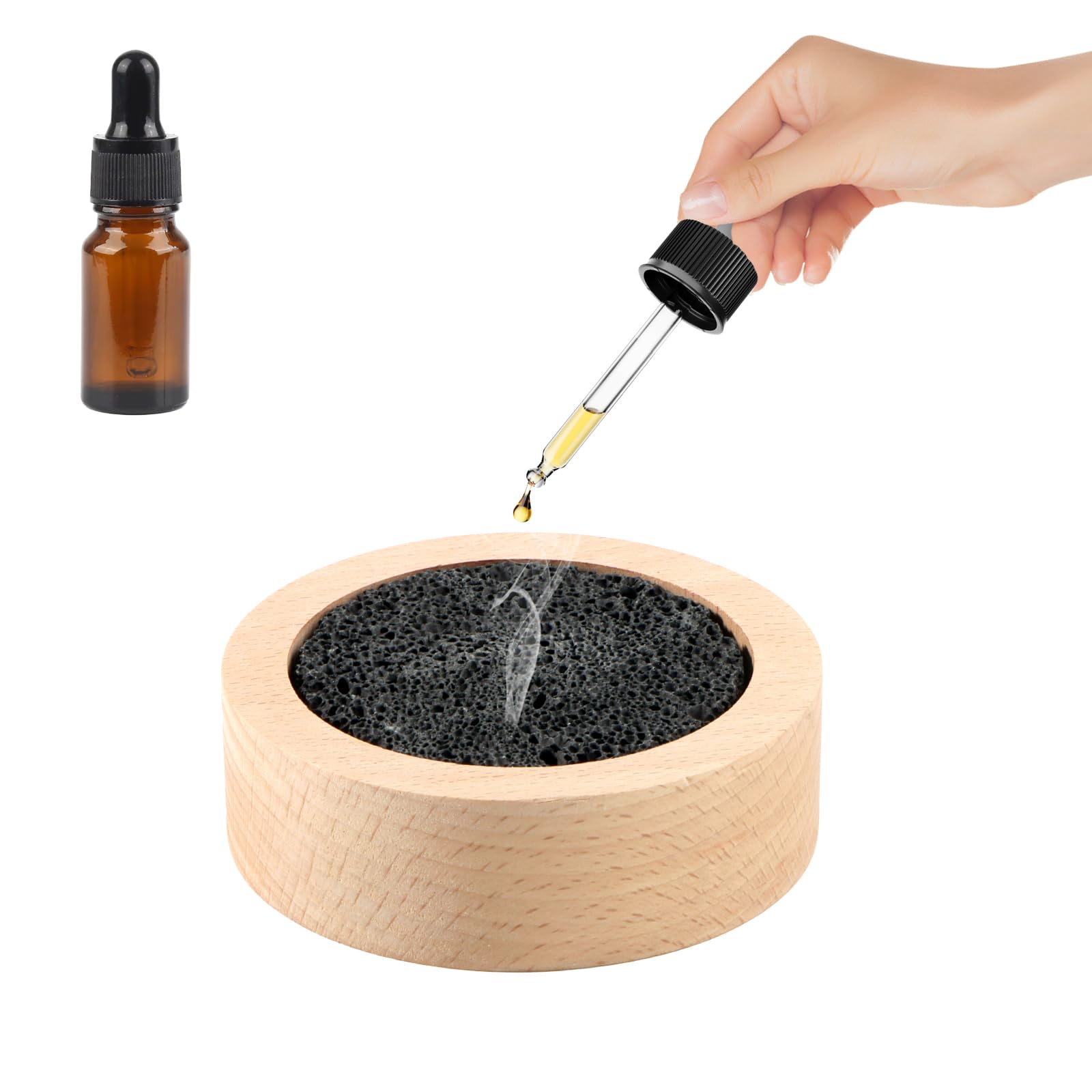 Bkemkri Diffusore di Oli Essenziali Pietra, 6,8 cm Pietre Profumate per Oli Essenziali con Scatola di Legno Magnetica da 9 cm, Piccolo Scatola di Profumo per Soggiorno Bagno Auto
