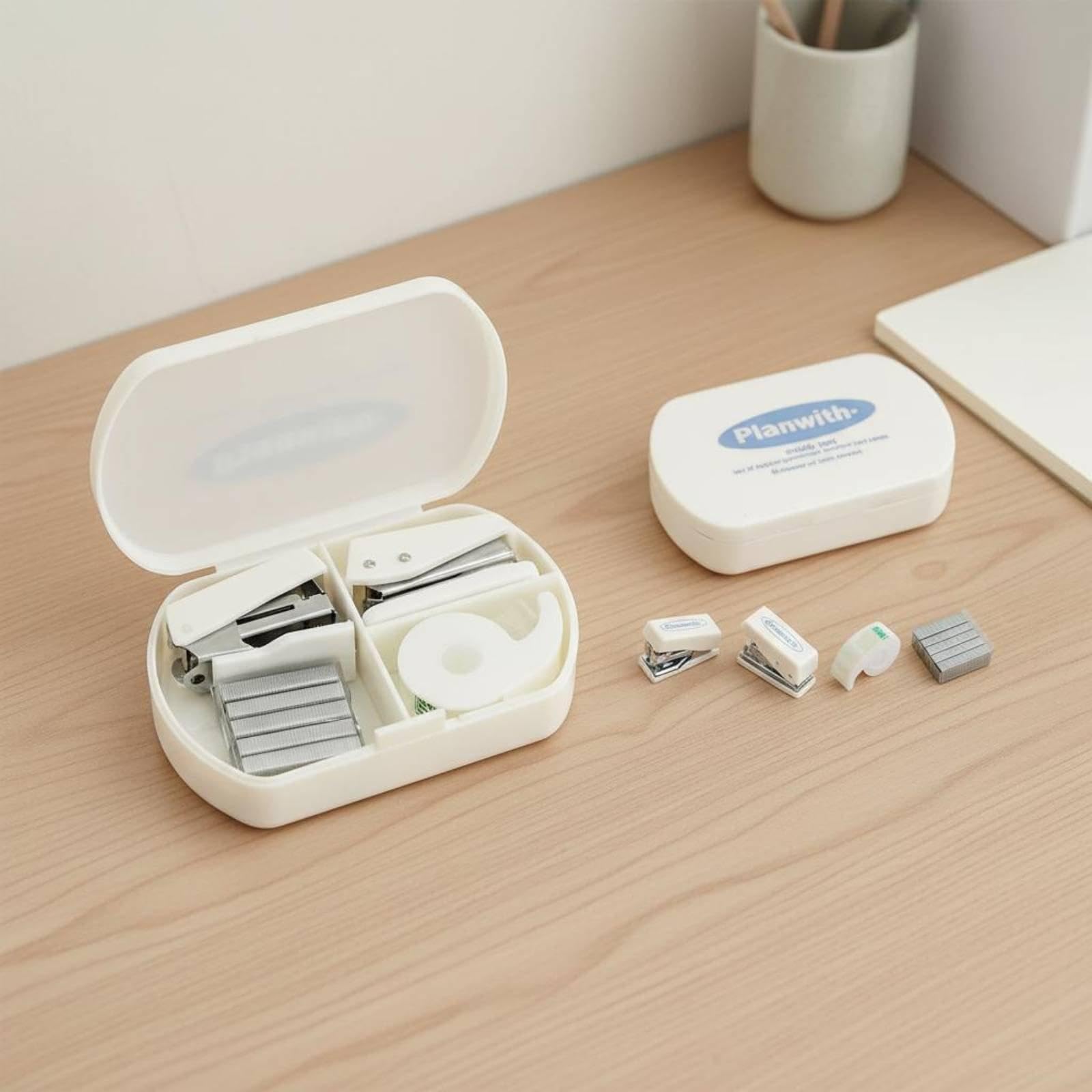 Gralara Set Completo di di Cancelleria Da 2x4 Pezzi con Custodia, Set Portatile per Ufficio per Studenti, Scuola E Viaggi, 6 pezzi
