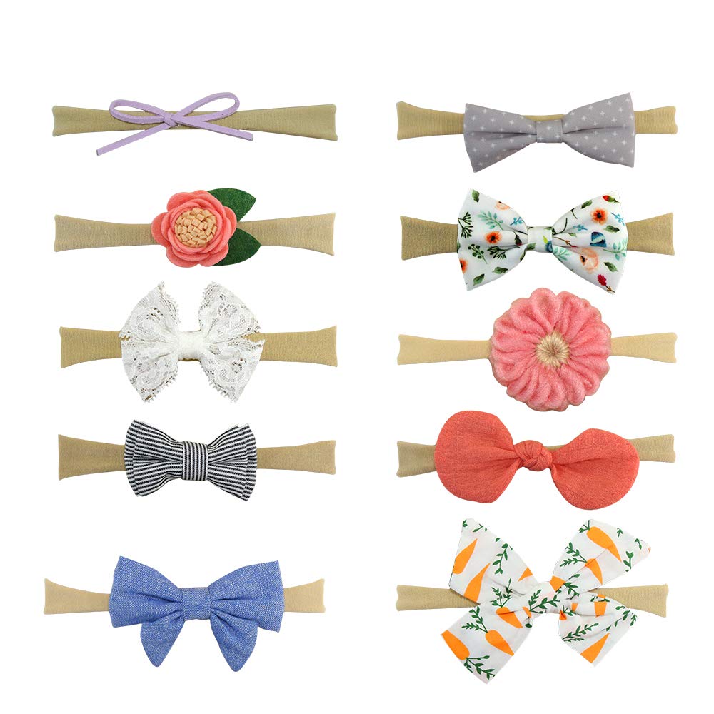 Baby Girl Headbands and Bows, Newborn Infant Toddler Nylon Hairbands Hair Accessories by BiaoGan