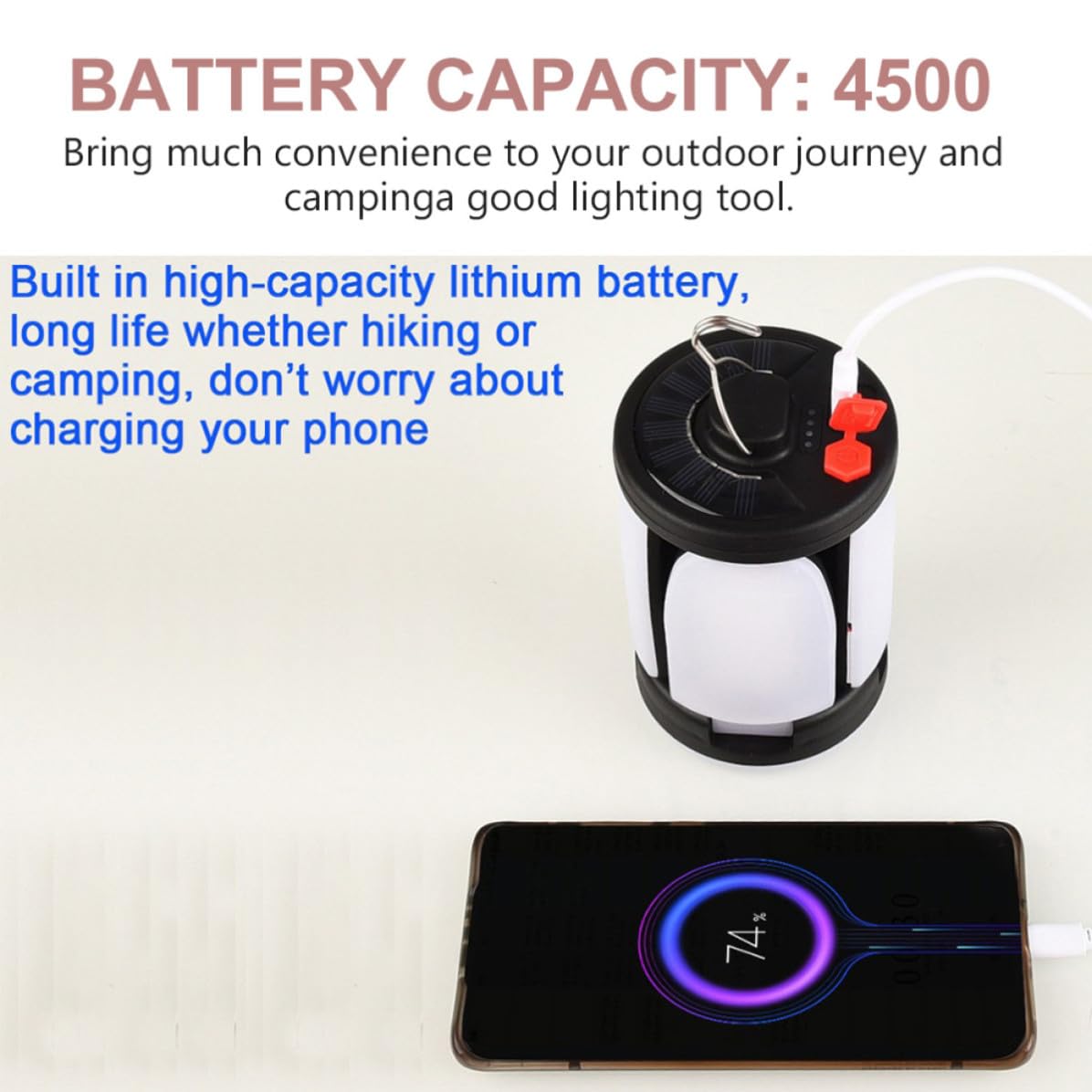 CHILDWEET Lámpara Solar LED para Tienda de Campaña Gancho, Carga Solar y Usb, Luz de Emergencia para Camping y Mercados Nocturnos, Material Abs Negro
