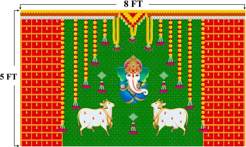 Image of Banana Leaf Decorative Backdrop Cloth for Wedding, Mehndi and Festivals. It's Perfect for Wedding, Party, Newborn Celebration, Haldi, Mehndi and All Other Festive Occasion.(8*5) ft (Design 8)
