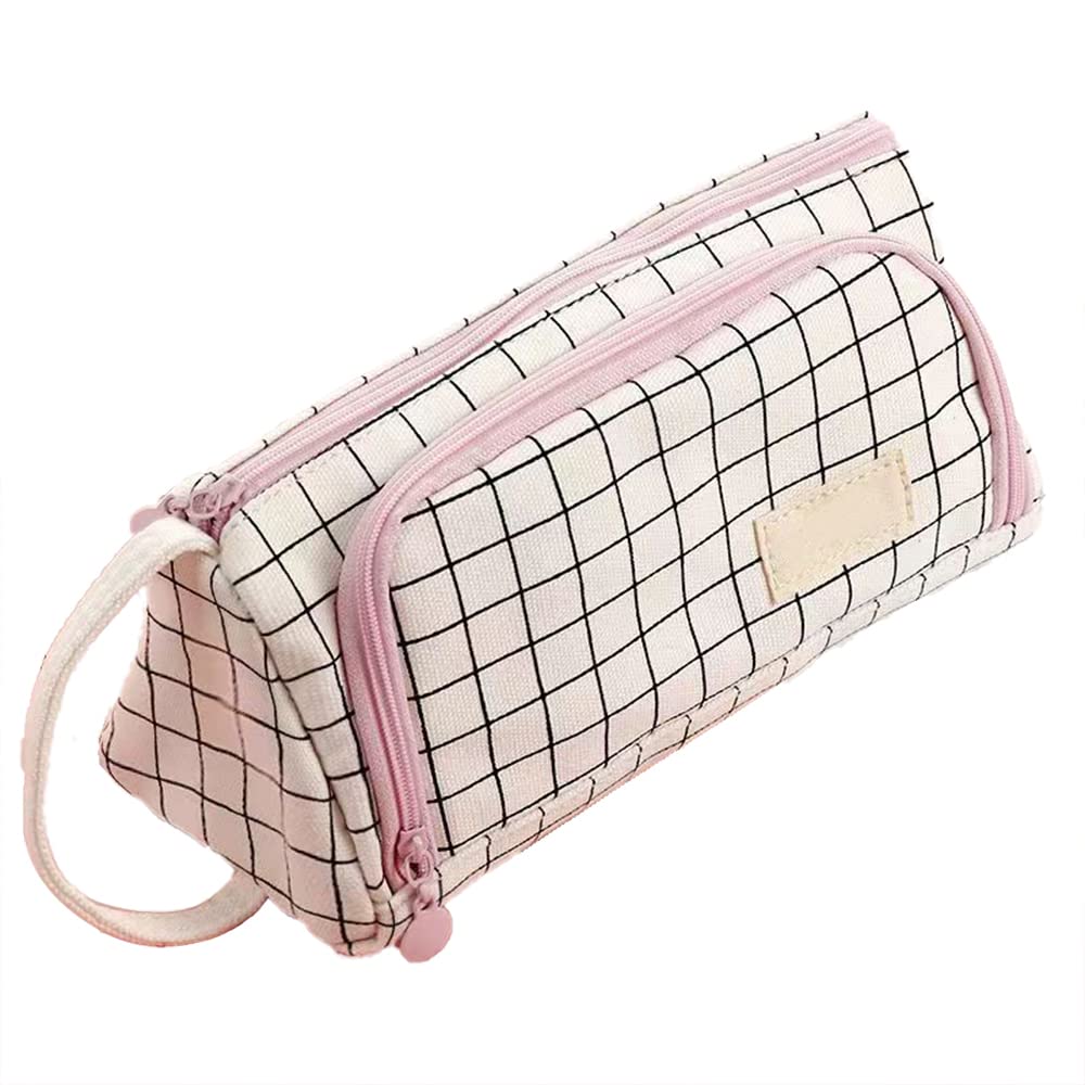 TOMVAES Large Capacity Pink Canvas Storage Bag, Pencil Case Simple Stationery Bag Storage Bag