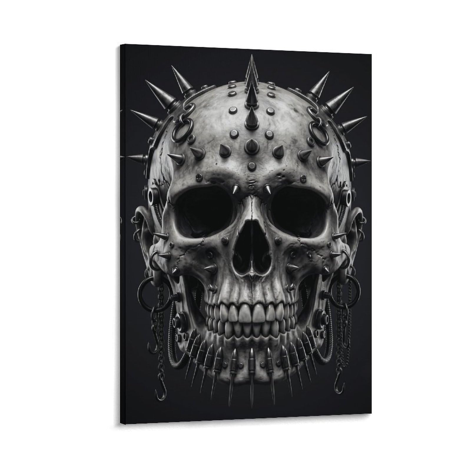 W7C8U2X3 Black Punk Metal Skull Canvas Wall Art, Gothic Fantasy Wall Art