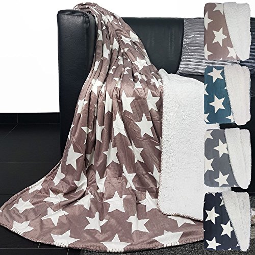 SunDeluxe Wendedecke mit Sternen 2er Set superweiche Kuscheldecke Wohndecke mit glänzender Vorderseite und wärmender Rückseite Tagesdecke, Größe:130 x 160 cm, Farbe:Aubergine