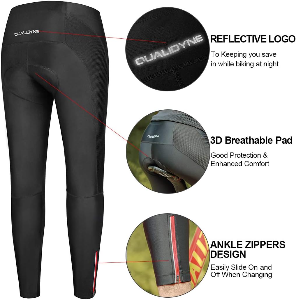 qualidyne Men's Cycling Bike Pants 3D Padded Winter Thermal Cycling Tights Compression Outdoor Riding Bicycle Leggings : Sports & Outdoors