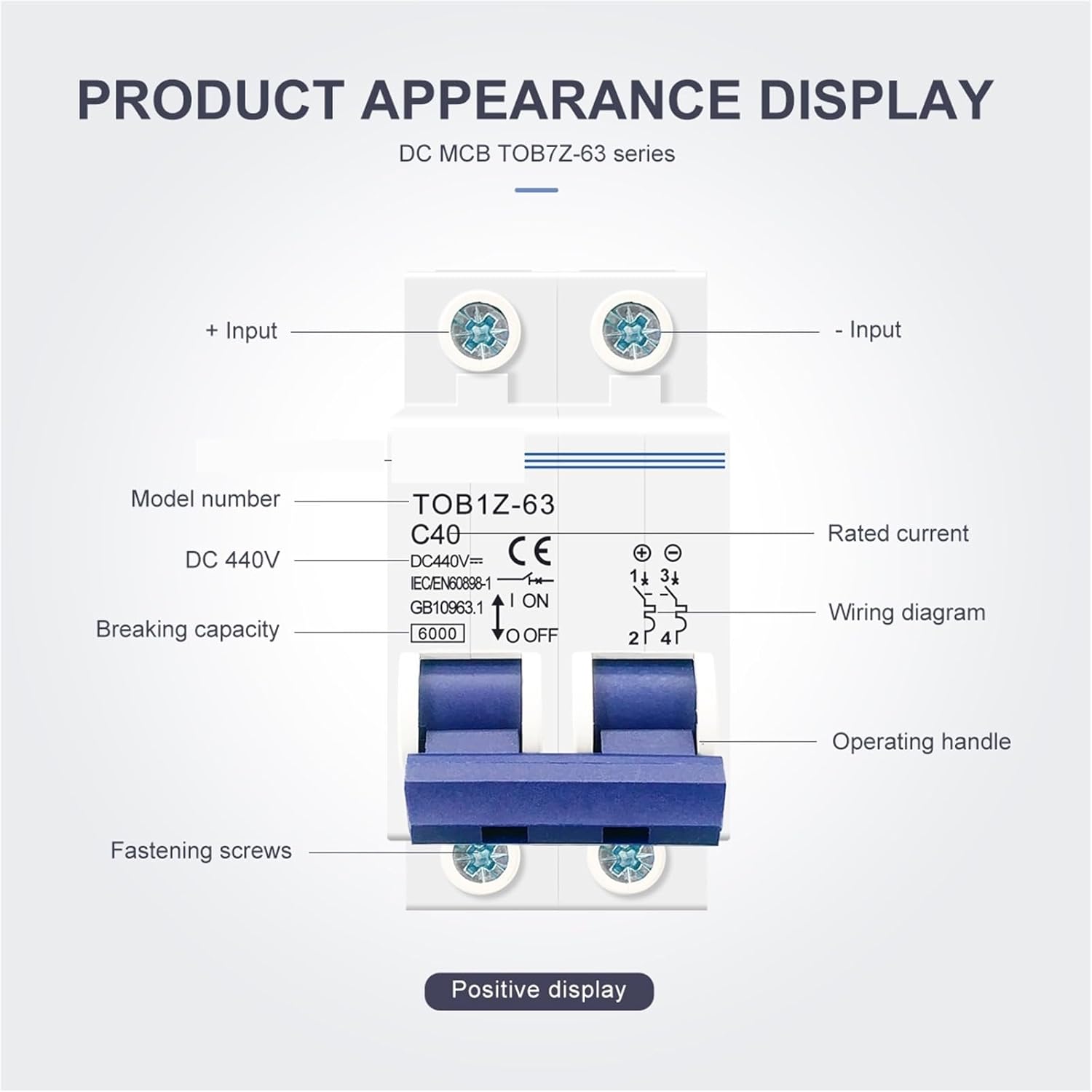 2P DC MCB 6KA 440V ミニサーキットブレーカー 3A 6A 10A 16A 20A 25A 32A 40A 50A