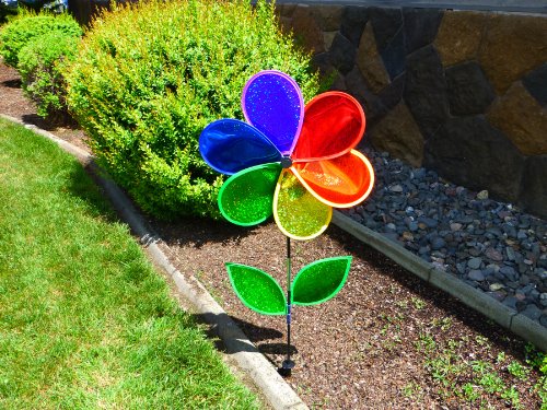 In the Breeze 19-Inch Rainbow Glitter Mylar Flower Spinner, 2873, 6-Petal Mylar Flower Spinner with Leaves2