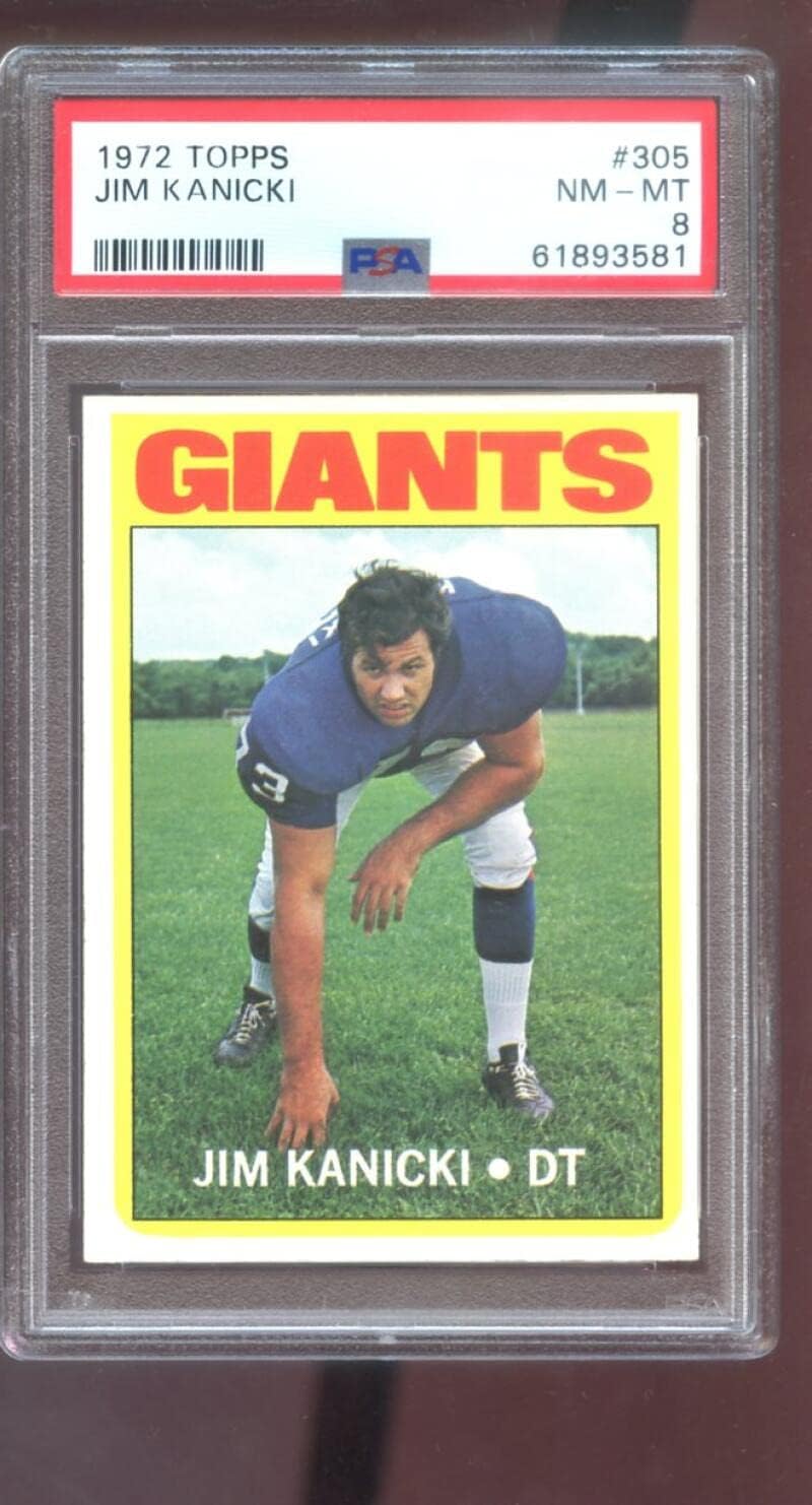 1972 Topps #305 Jim Kanicki PSA 8 Graded Football Card HIGH NUMBER NFL New York Giants