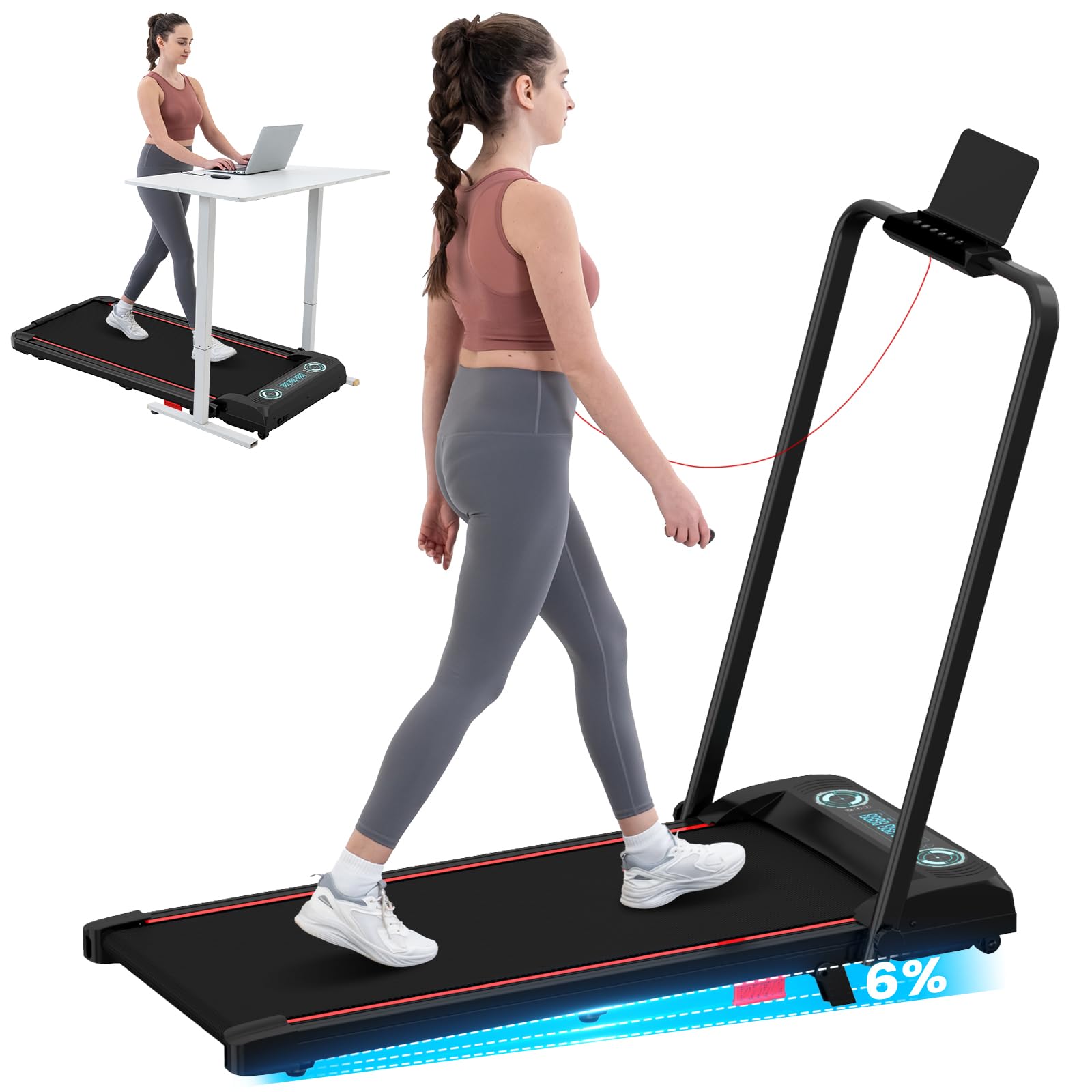 CITYSPORTS Folding Treadmill with 6% Incline,1400W Walking Pad,Under Desk Treadmill for Home and Office,1-10KM/H,LED Display,Remote Control (Black)