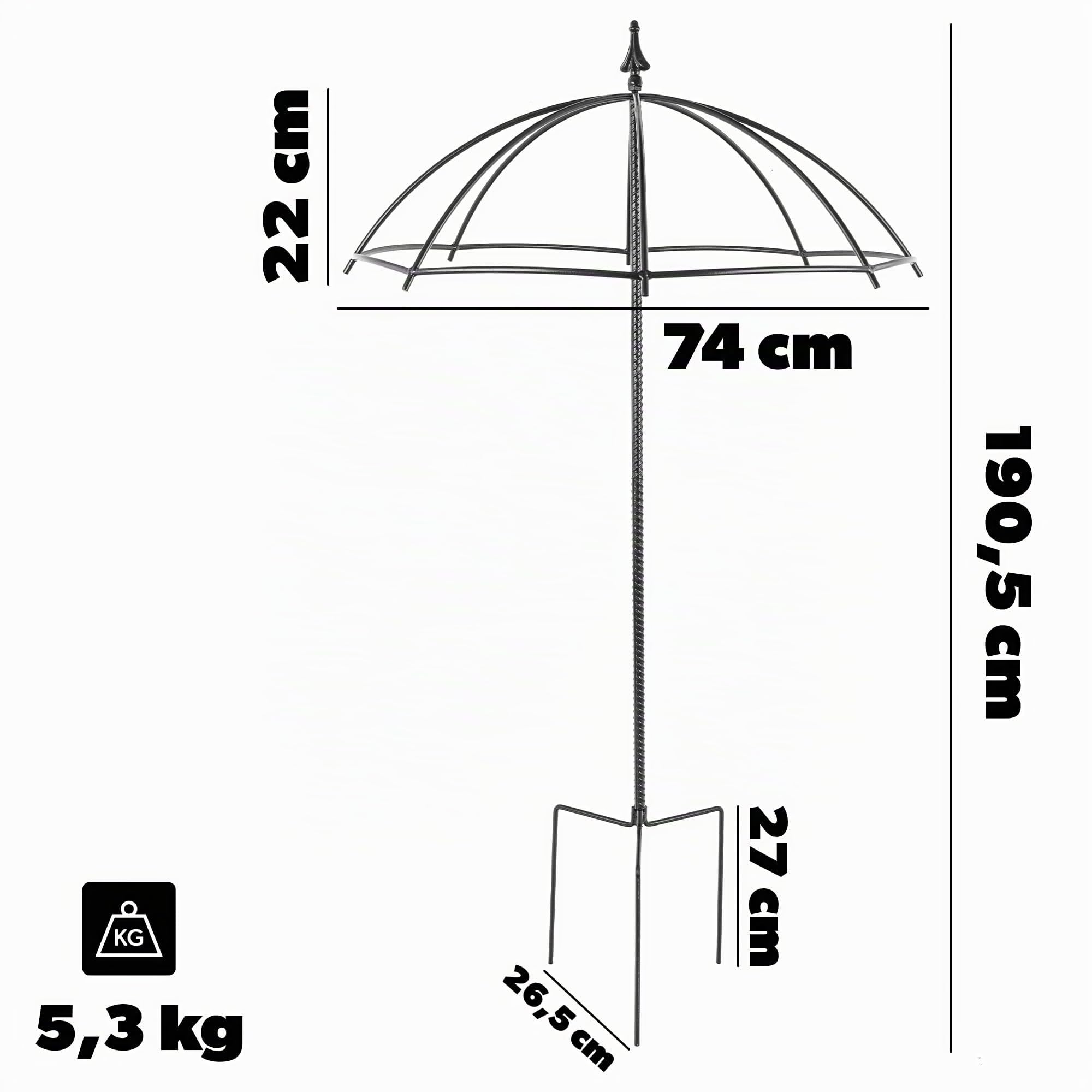 KADAX Arceau pour rosiers en acier à revêtement pulvérisé, design parapluie, arc de jardin, arche pour plantes grimpantes, treillis de rosier, aide à l’escalade, décoration de jardin (H: 190,5 cm)