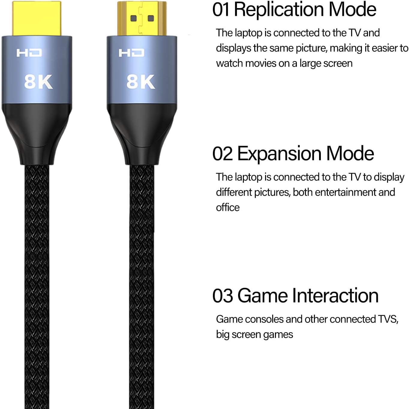 8K HDTVケーブル編組HDTVへのHDTV 2.1コードサポート8K@60Hz 4K@240Hz 144Hz 48Gbpsゲーミ