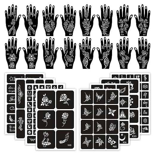 Plantillas de tatuaje de 120 piezas, de tatuaje de para Navidad, kit de tatuaje de reutilizable, plantillas de tatuaje de bricolaje, plantillas de arte corporal para mujeres