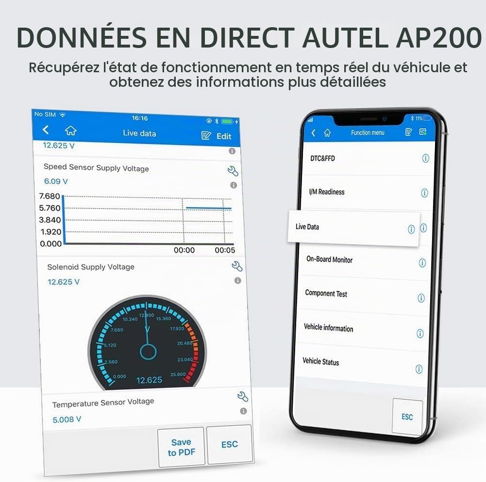 Autel AP200 Adaptateur Bluetooth Scanner OBD2 avec Diagnostics de Tous Les Systèmes, 19 Fonctions Spéciales, AutoVin pour Les Bricoleurs Familiaux, Version Simplifiée du MK808